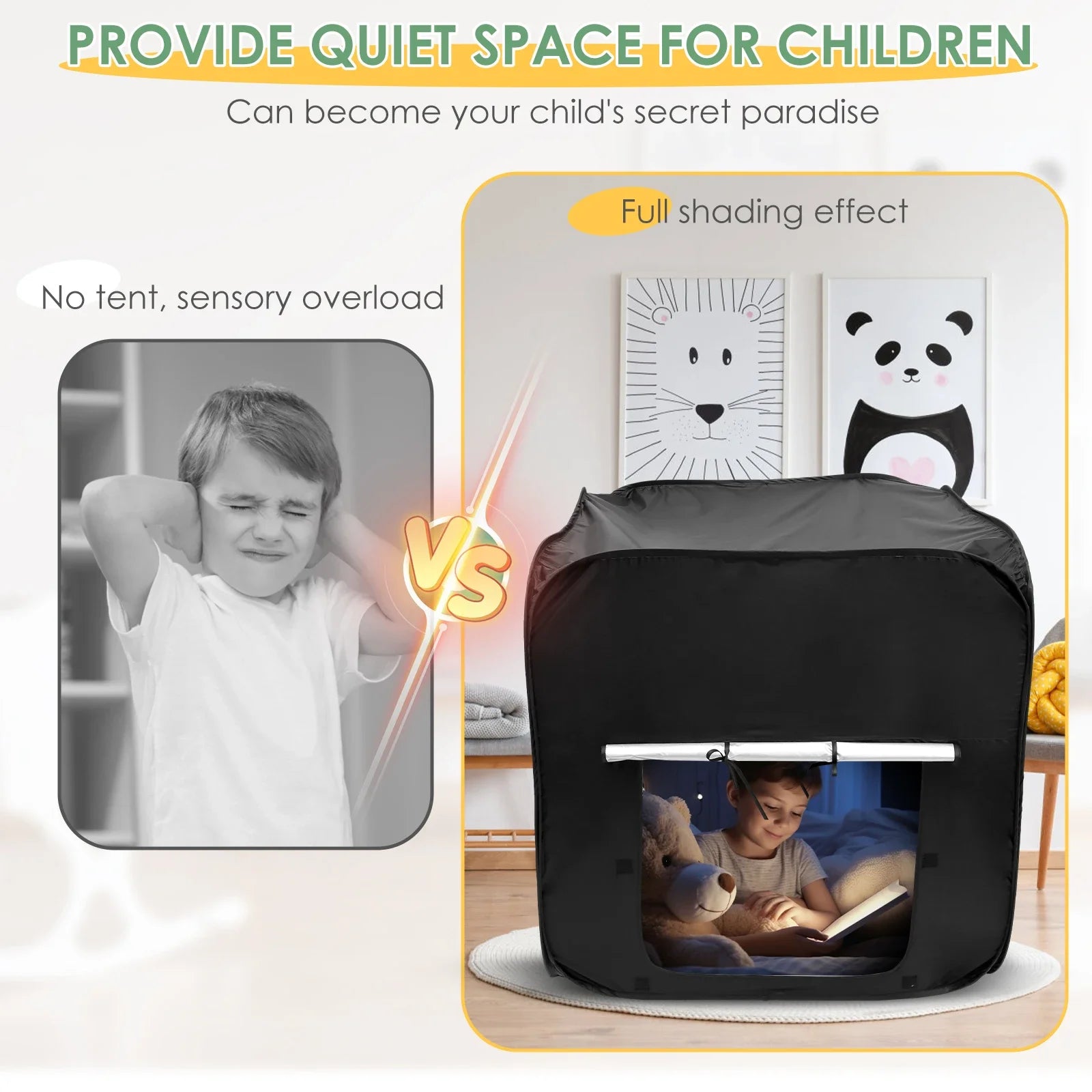 Sensory Tent for Kids Portable Children'S Indoor Pop Up Tent Princess Boy Baby Game House Folding Black Out Tent Sensory Calming
