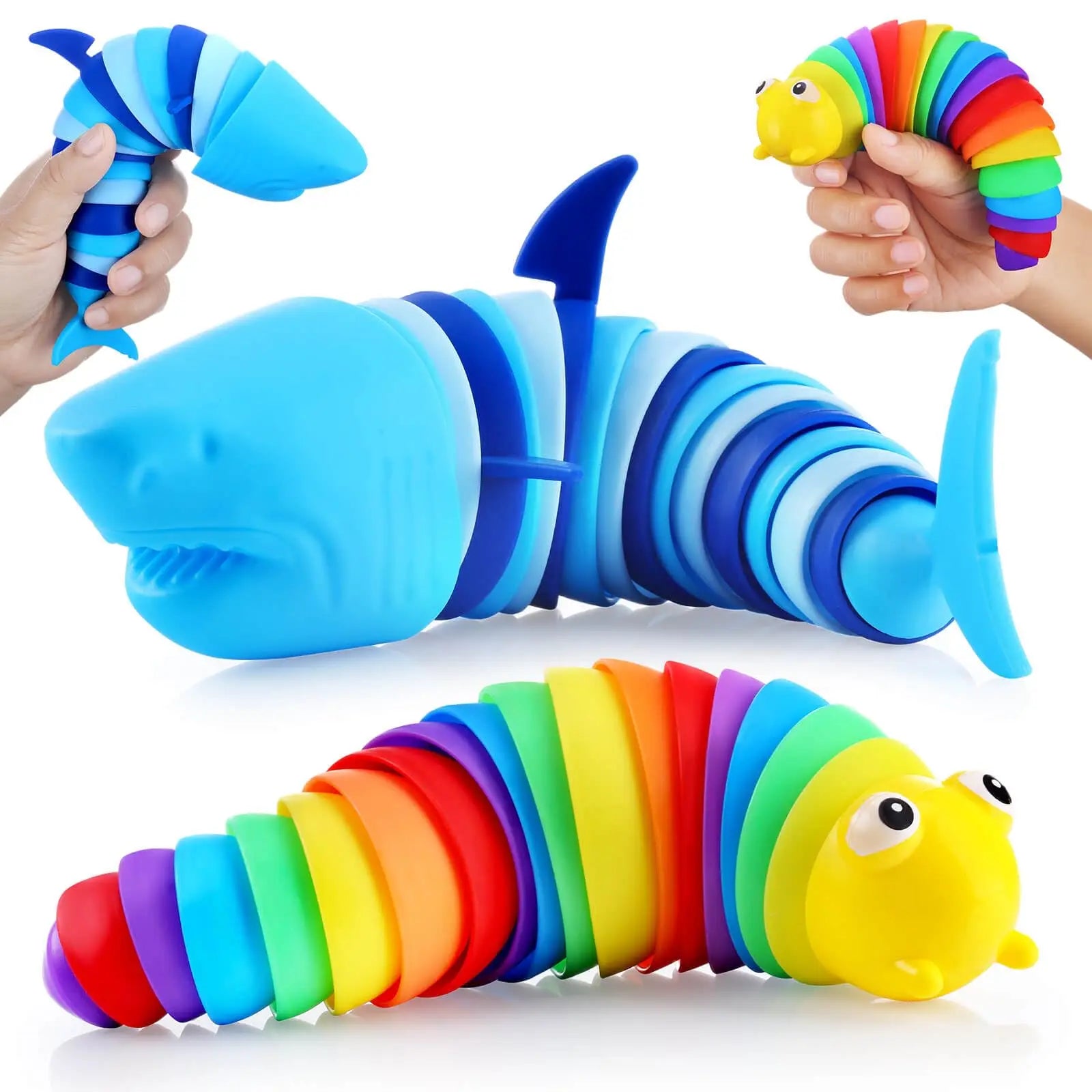 Sensory Slugs Caterpillar Toys, Autism and Stress Relieving Sensory Toys, Stress Relieving Shark Twist Music