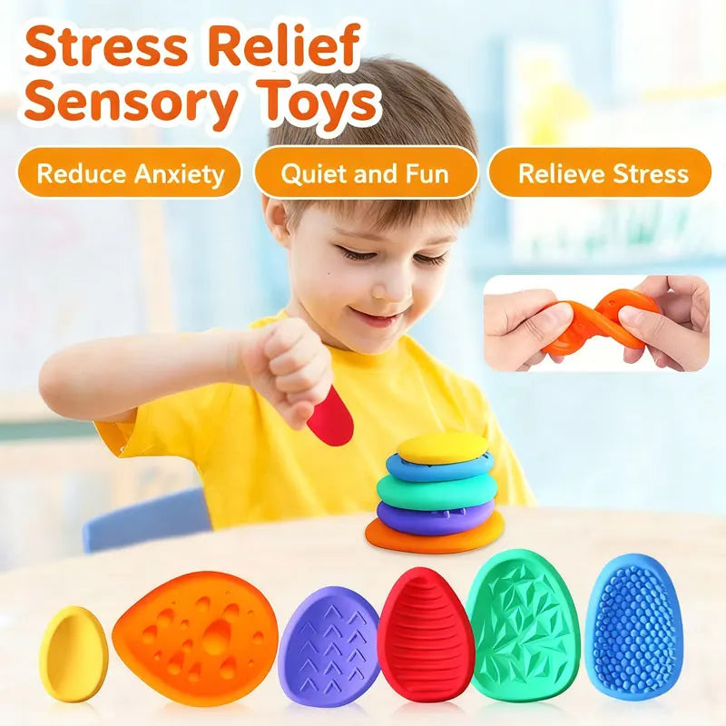 Sensory Stones Fidget Toys 6/8 Textured Worry Stones Social Emotional Stress Relief Toys for Special Needs