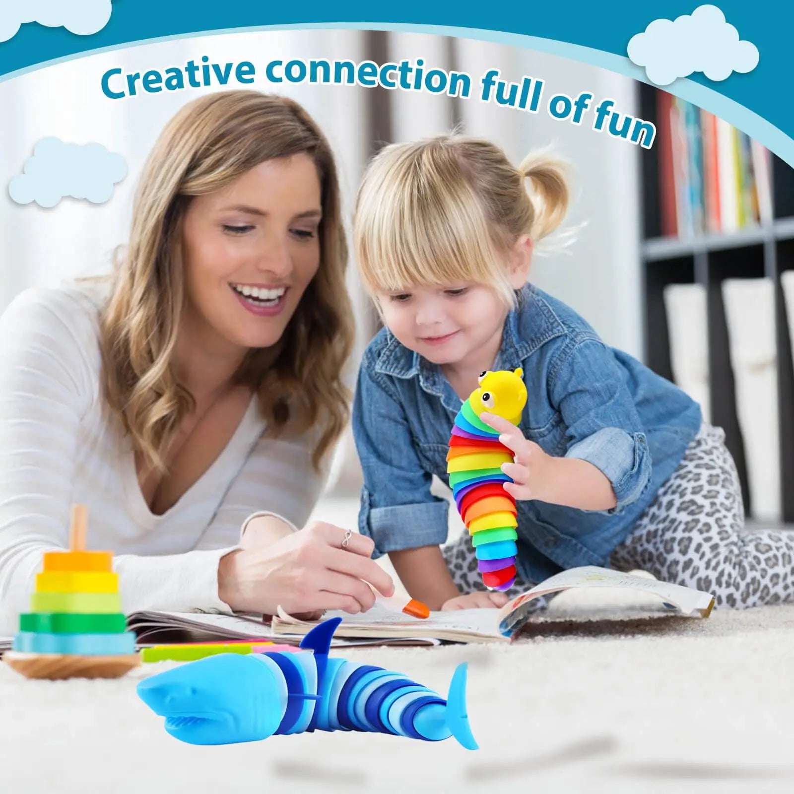 Sensory Slugs Caterpillar Toys, Autism and Stress Relieving Sensory Toys, Stress Relieving Shark Twist Music