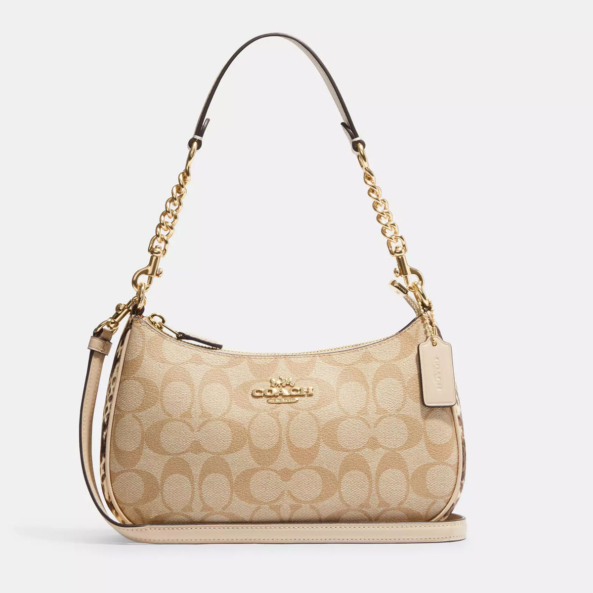 NWT Coach Teri Shoulder Bag in Signature Canvas Silver / Sand / Taupe CV933